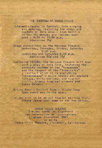 Plays Image #2B — Ysidro: Back of Program